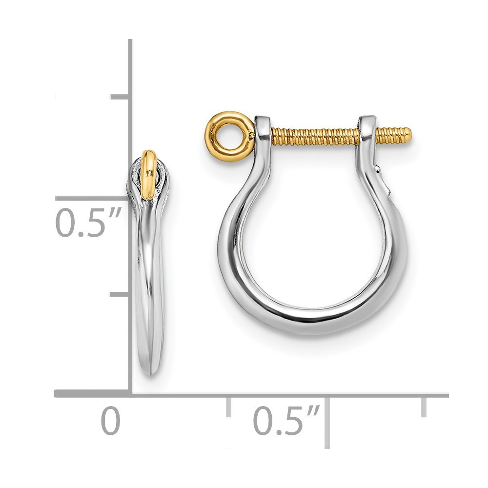 Sterling Silver 3D Shackle with 14k Gold Screw Drop & Dangle Earrings 1.17gm