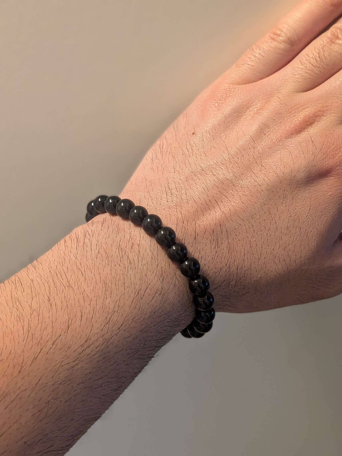 Beaded Bracelet 8mm Natural Stone Beads Men’s Gorgeous Semi-Precious Black Onyx