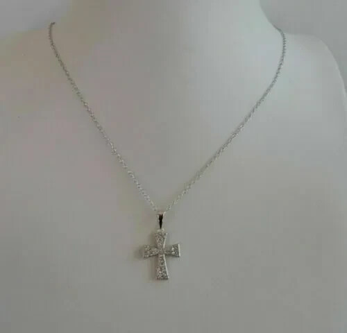 0.70Ct Round Cut VVS1/D Diamond Cross Pendant 14K White Gold Finish Free Chain