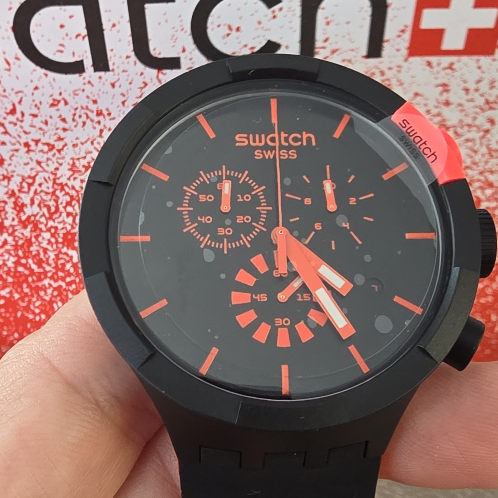 Swatch CheckPoint/Red Dial Chronograph Quartz Rubber Strap Analog Watch w/ Box