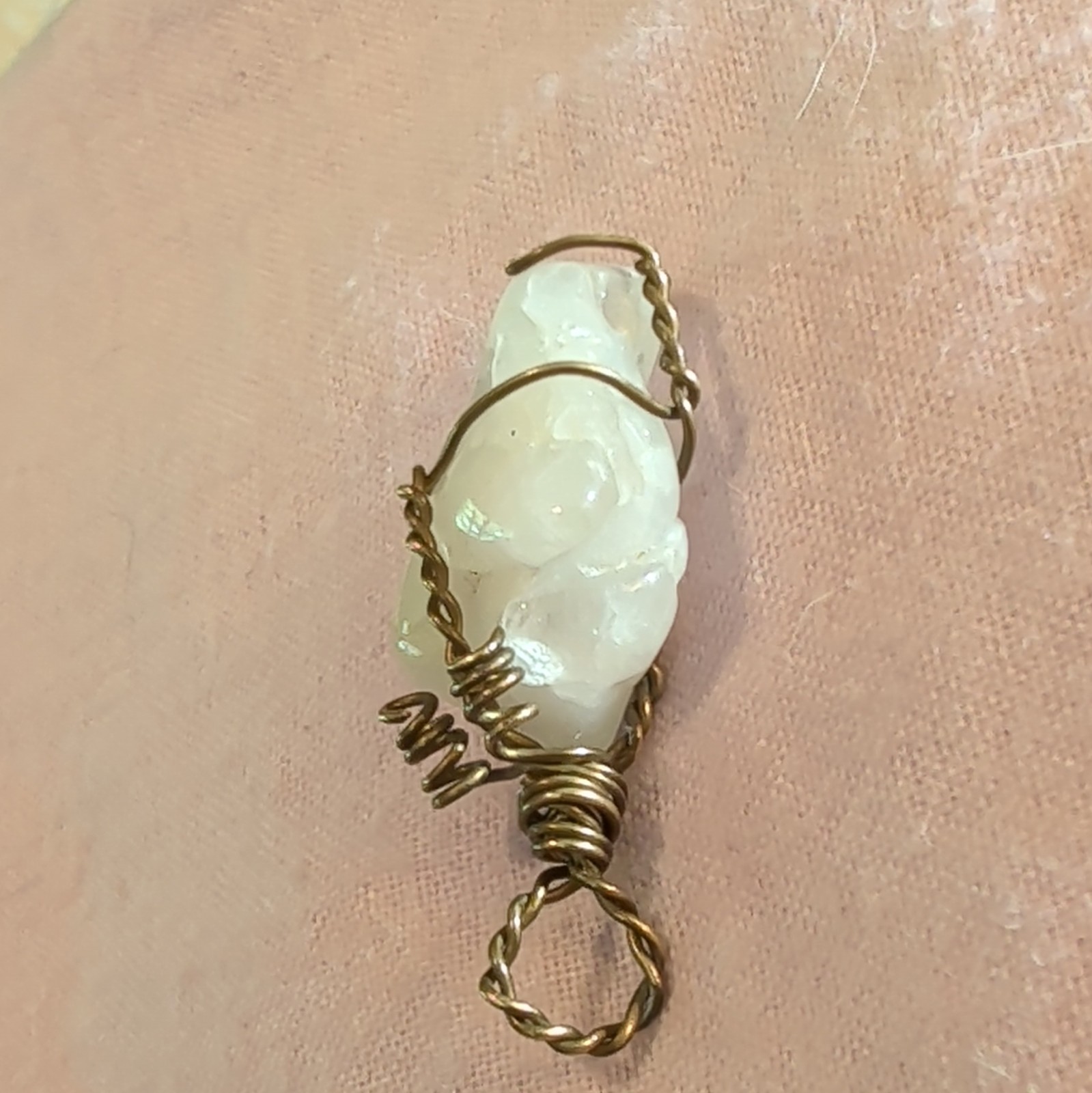 Wire Wrapped Aquarium Brass Wire Pendant. 12 Grams, Tested W/Presidium 2 gemtest