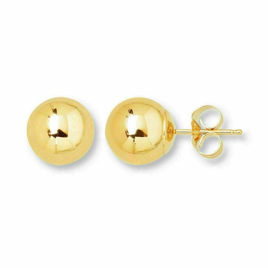 14K Yellow Gold Ball Stud Earrings – Genuine Gold – 3mm 4mm 5mm 6mm 7mm 8mm