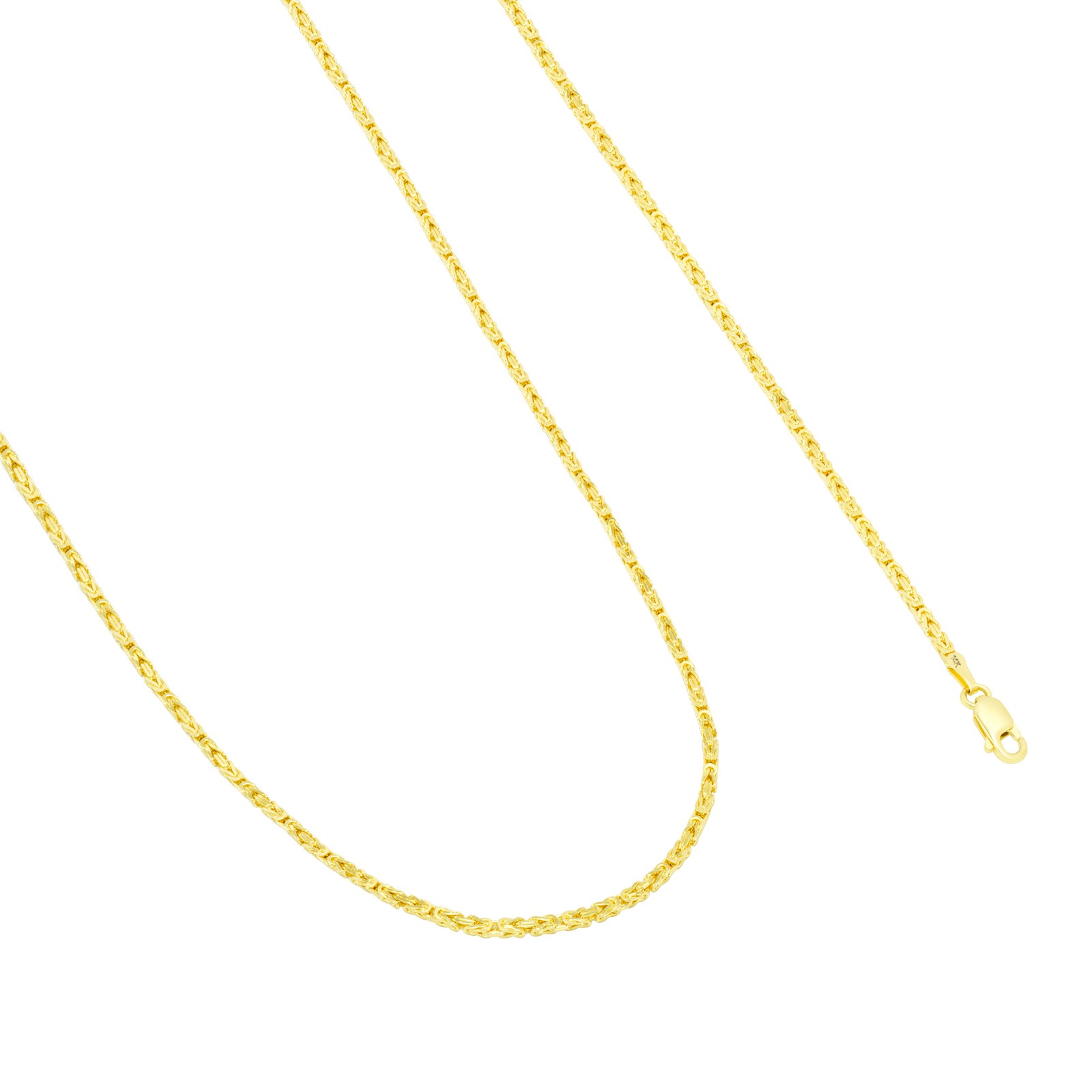Mens 14K Yellow Gold Solid 2mm Byzantine Box Link Chain Pendant Necklace 24″