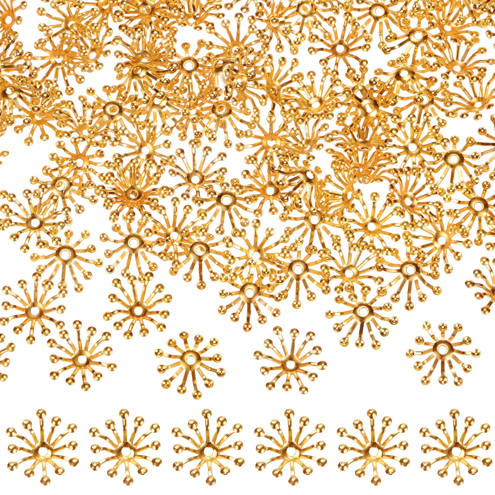 50-Pack 13mm x 3.5mm ( W x H ) Bead End Caps Flower Stamen [Red Gold]