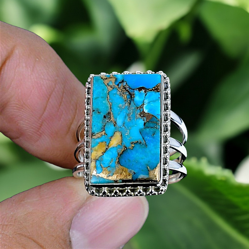 Copper Turquoise Ring 925 Sterling Silver Ring Handmade Gemstone Ring Women Ring