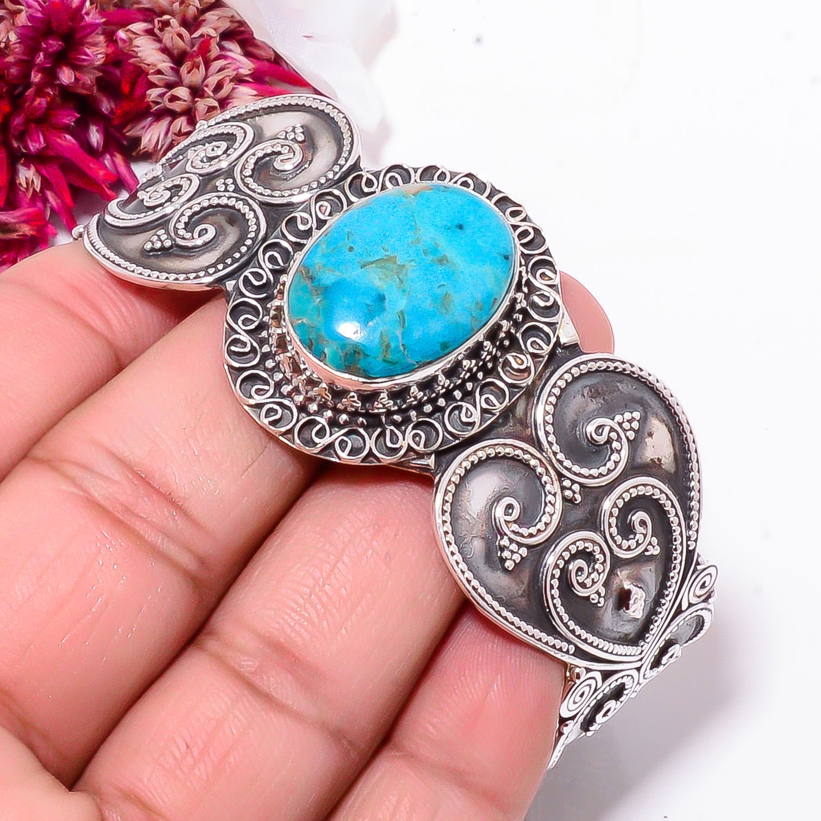 Chrysocolla – Peru 925 Sterling Silver Bali Cuff|C968358551