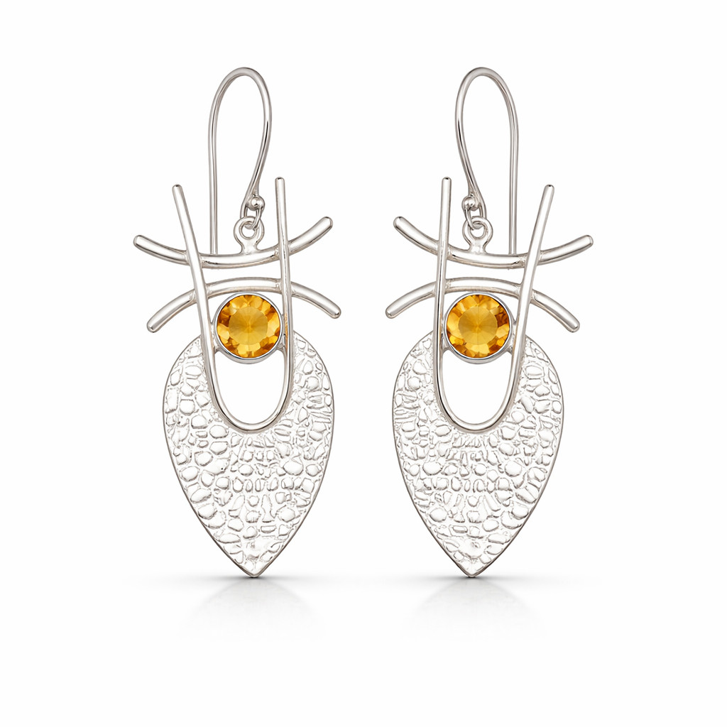 Citrine Gemstone Earrings 925 Silver Handmade Jewelry For Birthday Gift 1.78”