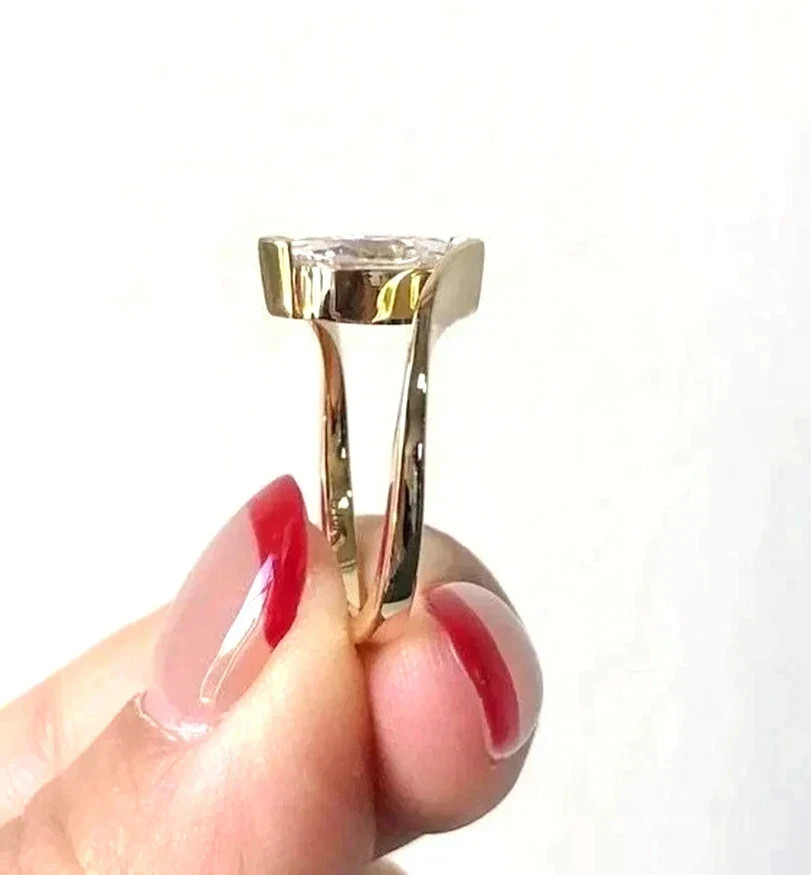 2.50 Ct Certified Marquise Cut White Treated Diamond Solitaire Ring 925 Silver !