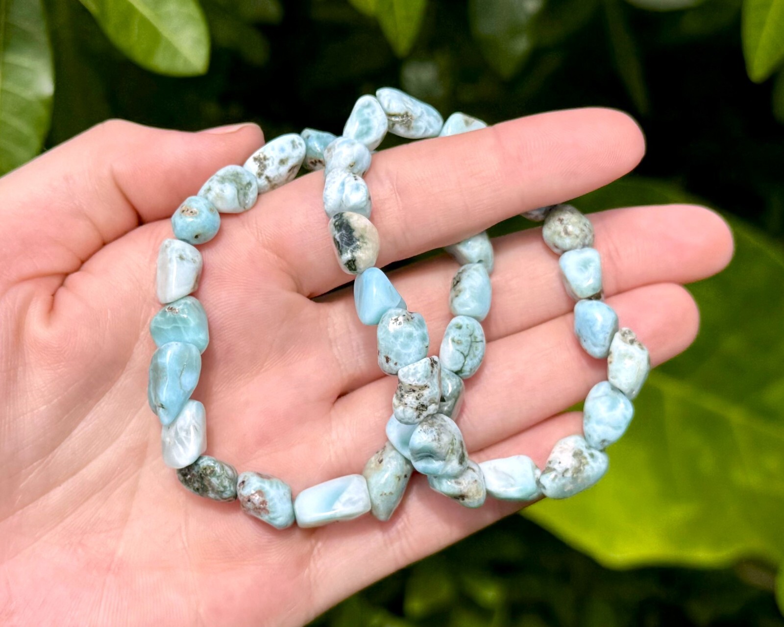 Larimar Tumbled Gemstone Bracelet 6-8 mm Nuggets (Larimar Crystal Bracelet)