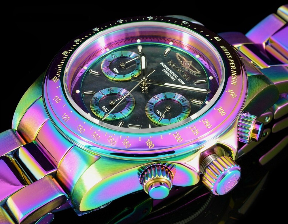 Invicta 40mm Speedway Chronograph Black Mother of Pearl Dial IRIDESCENT SS Watch