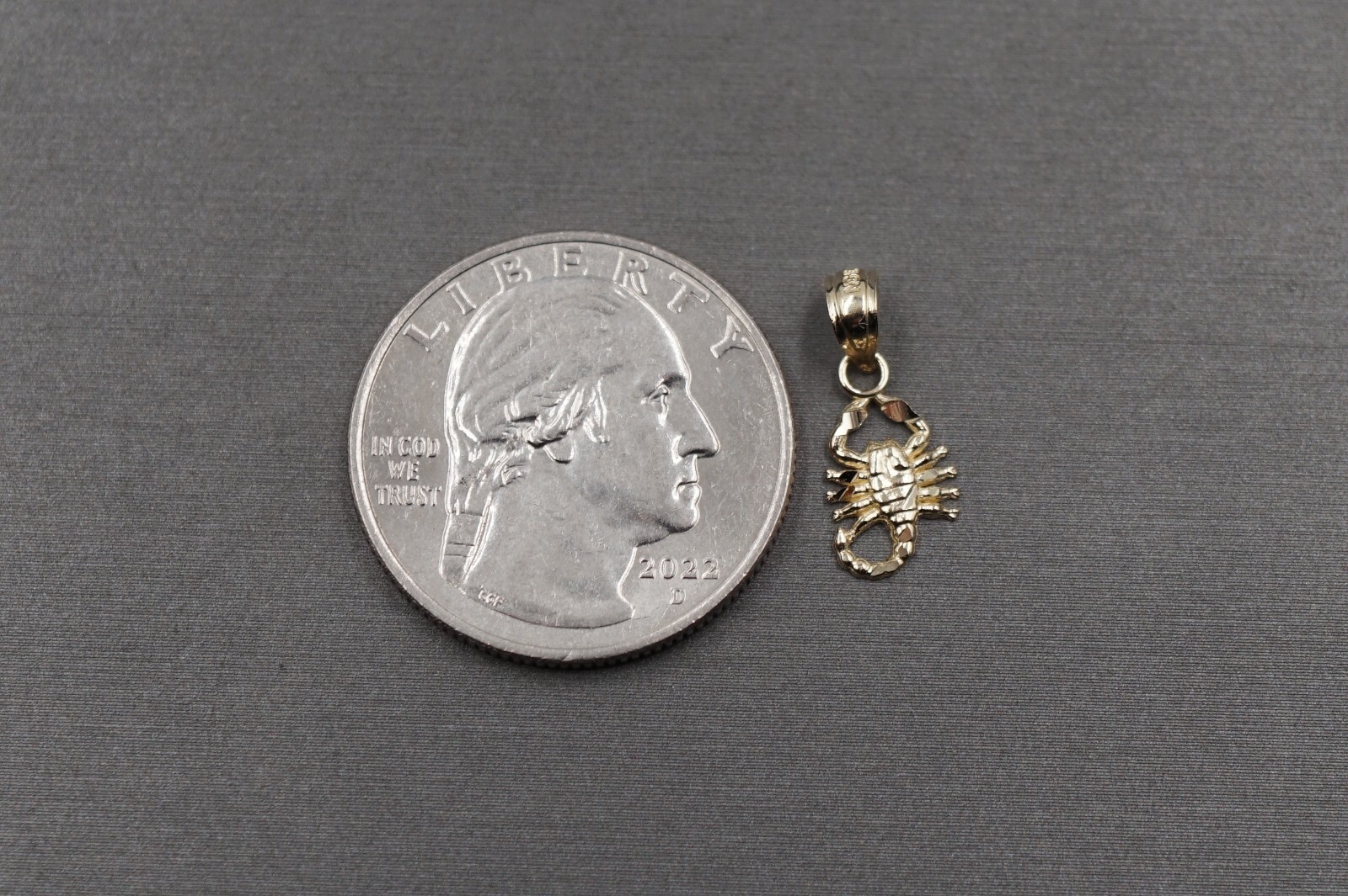 10K Solid Yellow Gold 0.65″ Super Tiny Diamond Cut Scorpion Charm Pendant.