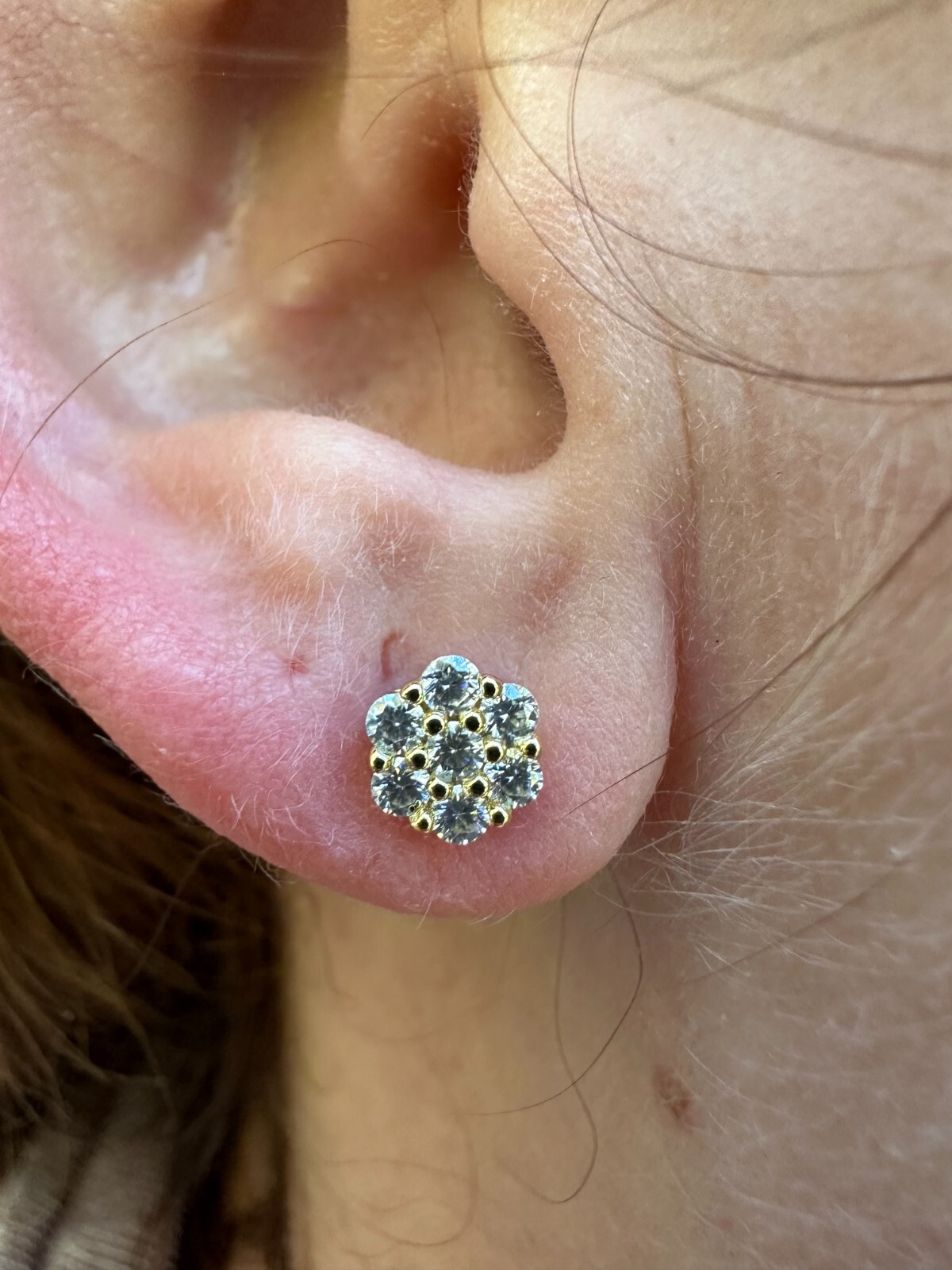 Moissanite Studs Iced Cluster Flower Set Earrings Real 14k Gold Over 925 Silver