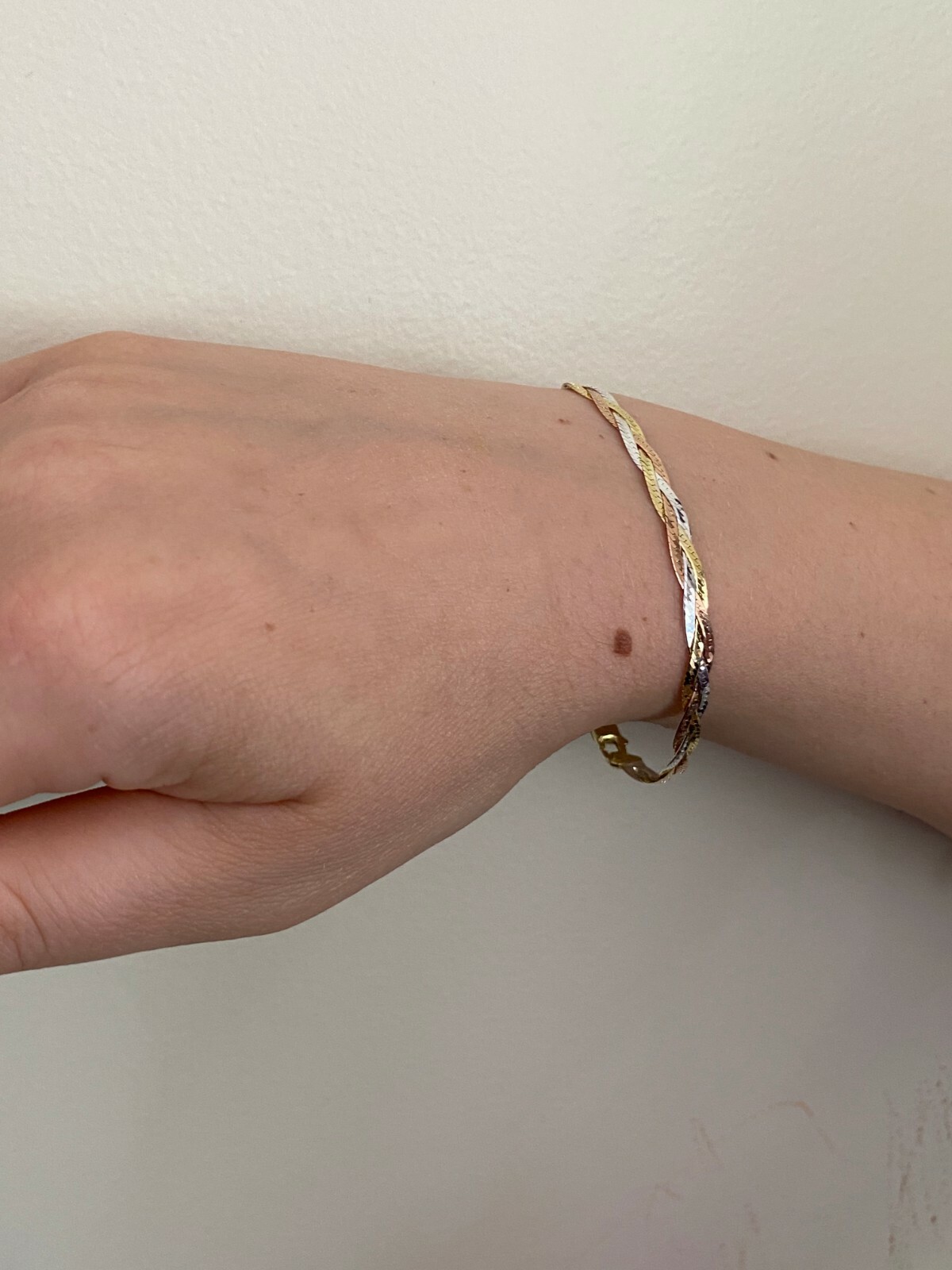 Solid 925 Silver Tri Color Yellow Rose Gold Plated Twisted Braided Herringbone