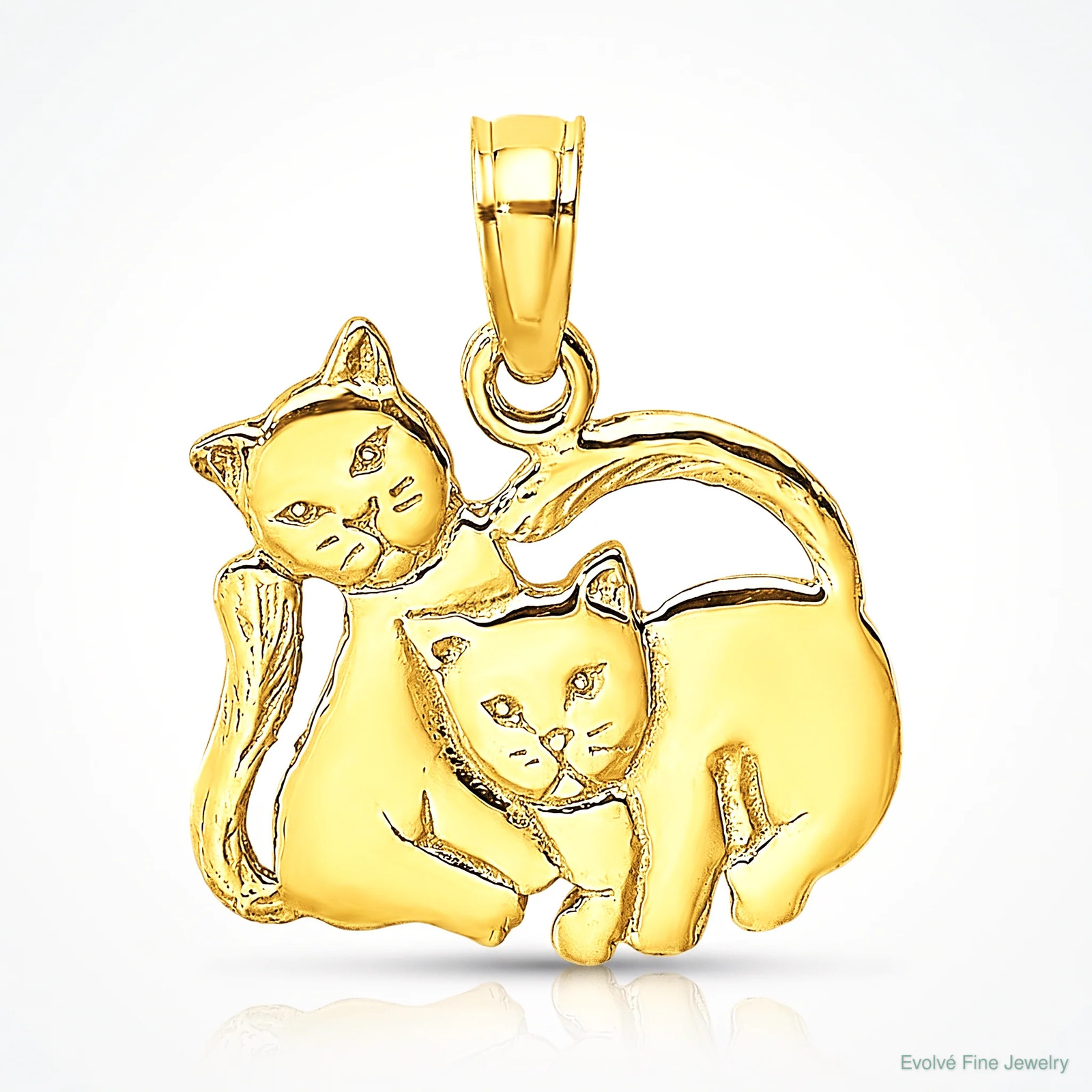 10K / 14K Yellow Gold 3-D Polished Two Kittens Charm