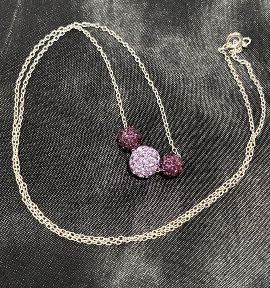 Sparkly & Dainty 19″ 925 Sterling Silver Purple Triple Charm Cluster Necklace