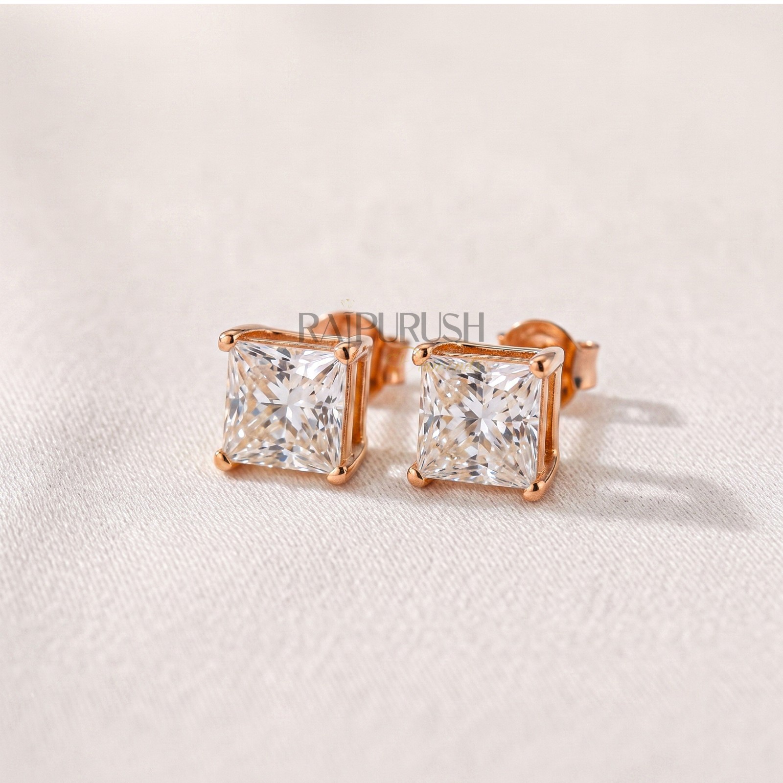 VVS1 Princess Cut Moissanite Solitaire Stud Earrings 14K Gold Plated 925 Silver