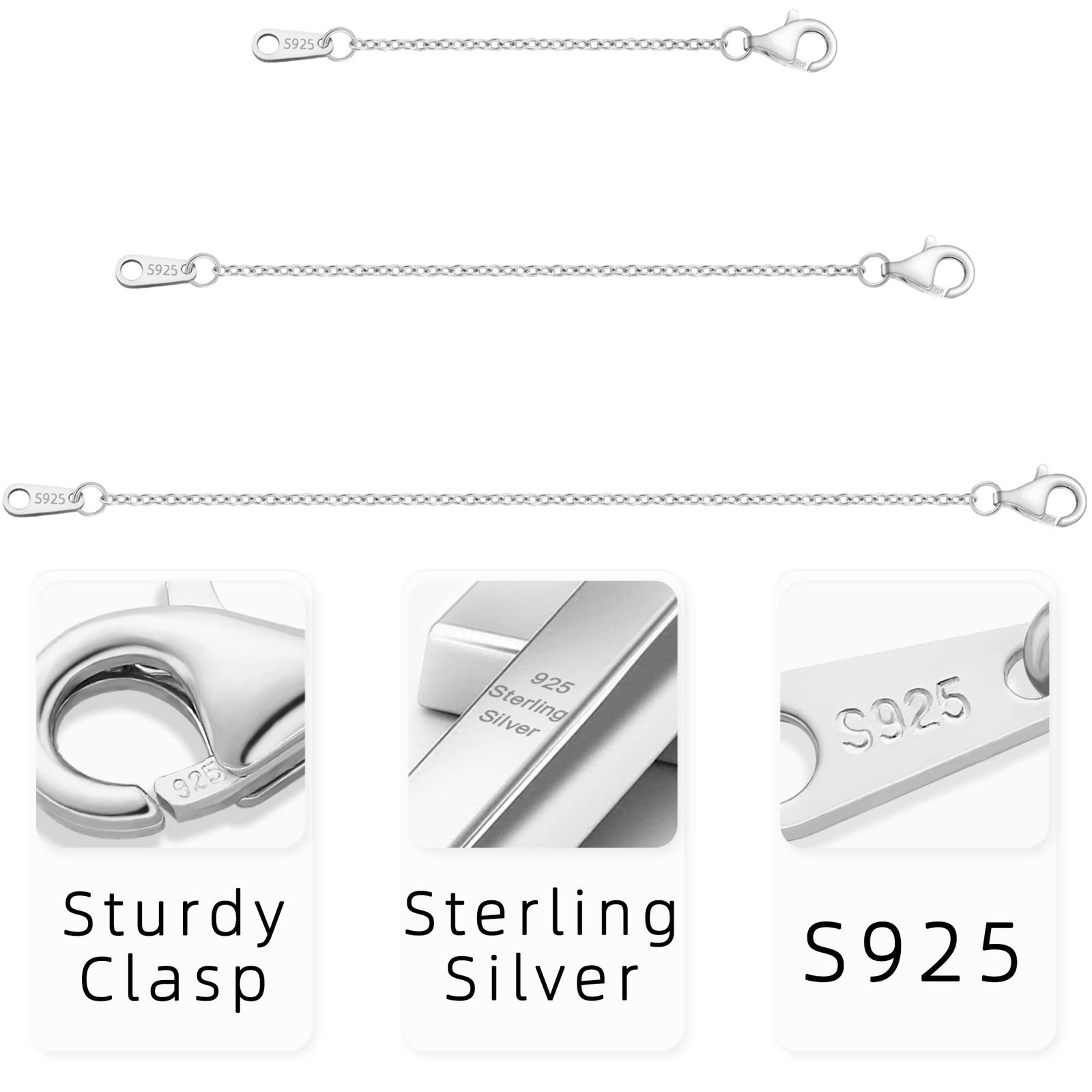VANBARIS Sterling Silver Necklace Extenders for Women Silver Chain Extension …