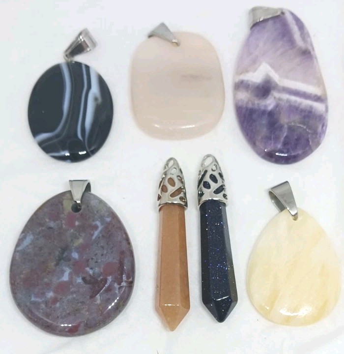 7 Gemstone Pendants dyed drilled bails included jasper agate polished pendant