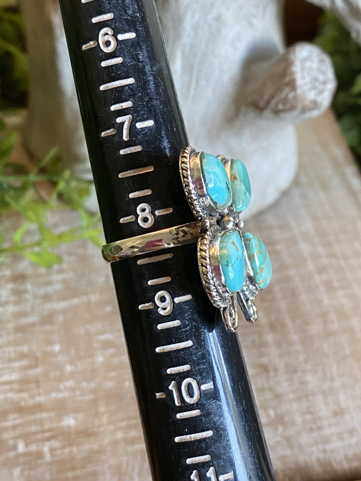 Kingman Turquoise Butterfly Statement Ring Sterling Southwestern Boho 8.25