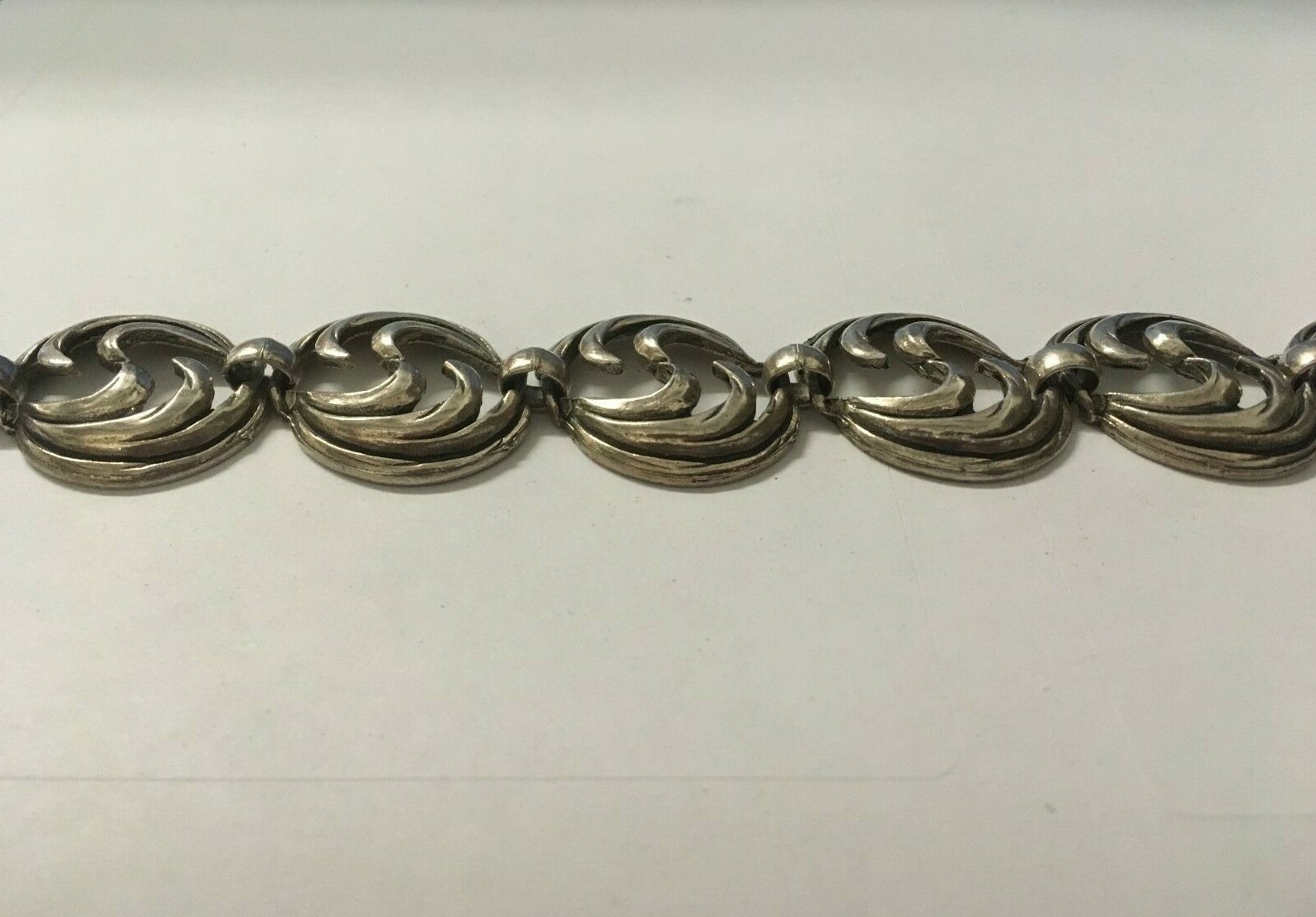 Vintage Silver Tone Swirl Link Bracelet Genuine Silver Plate 7″ x 1″ Wide