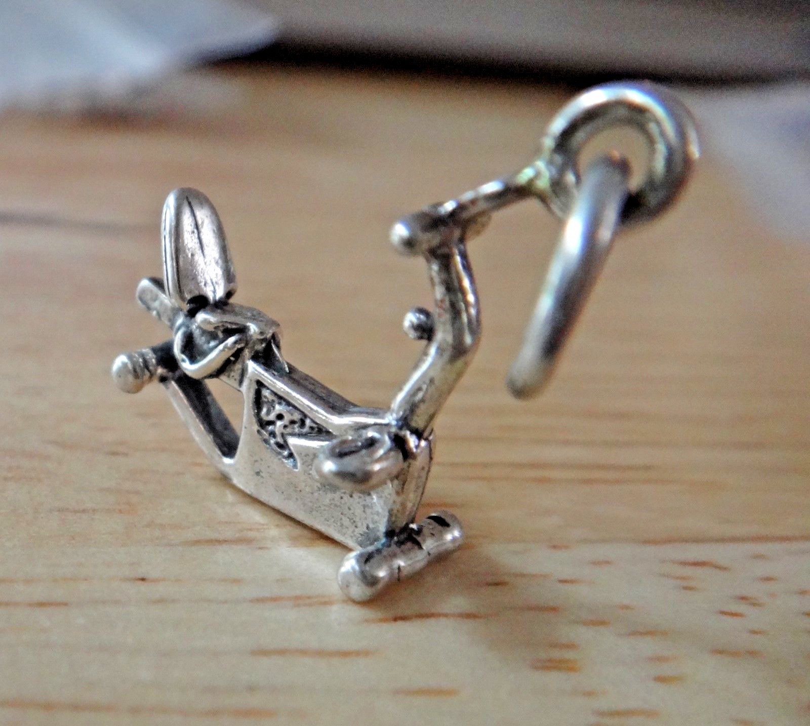 Sterling Silver 3D 16x14mm Recumbent Exercise Bike Bicycle Charm