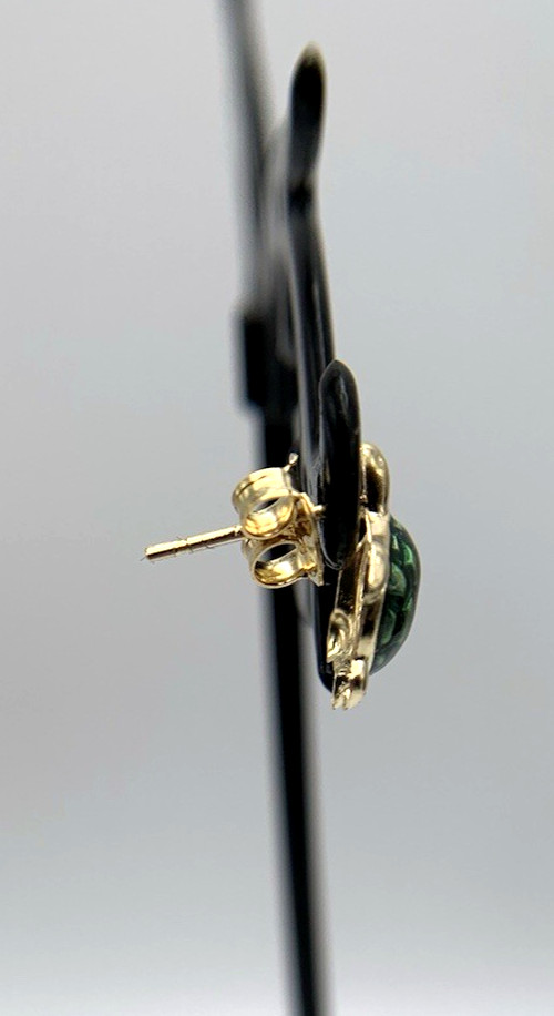 14k Gold TURTLE(Green) Stud Earrings,11mm x 8.5, 0.65g,FREEgfBx($5valu