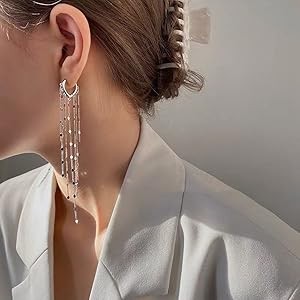 Long Tassel Dangle Drop Earrings for Woman Tassel Dangling Earrings 925 Silver