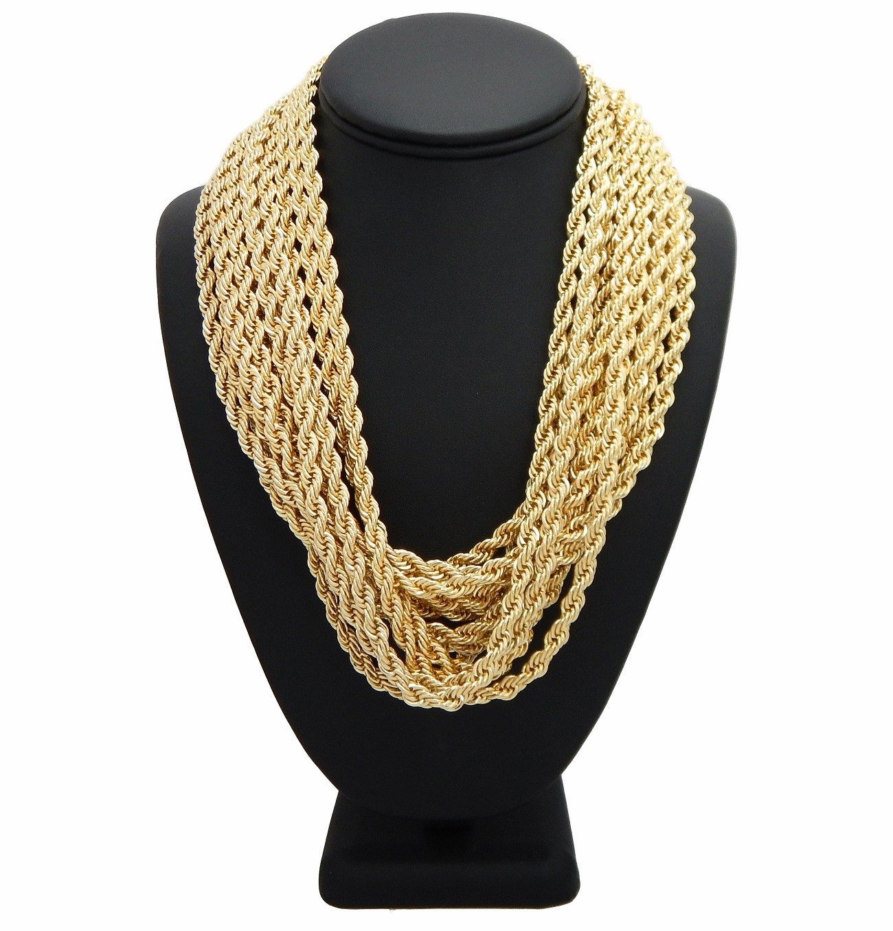 12 Piece Rope Chain Necklace 6mm 20″ 22″ 24″ 26″ 30″ 14k Gold Finish Wholesale