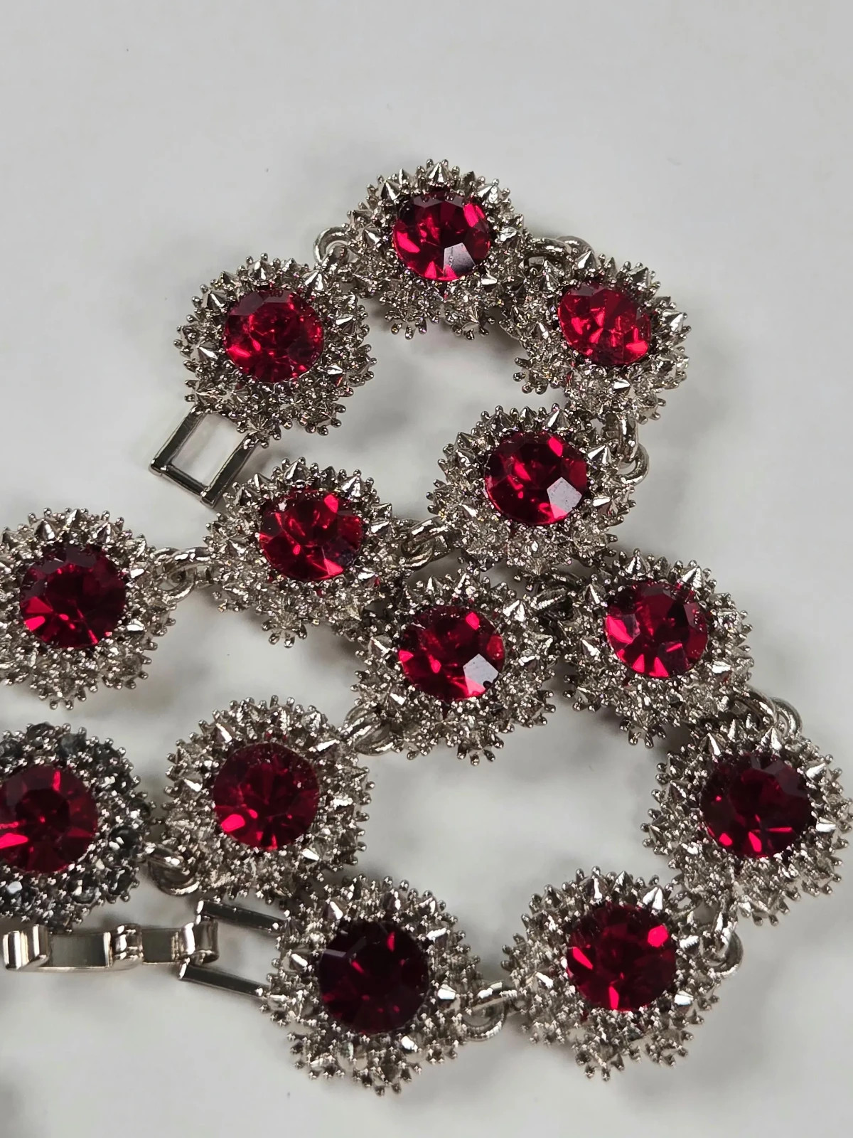 Simulated Red Statement Choker, Rhinestone Silver Tone Necklace