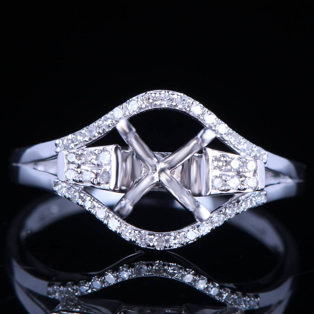 Solid 10k White Gold 5.5-6.5mm Round Diamond Semi Mount Engagement Ring Setting