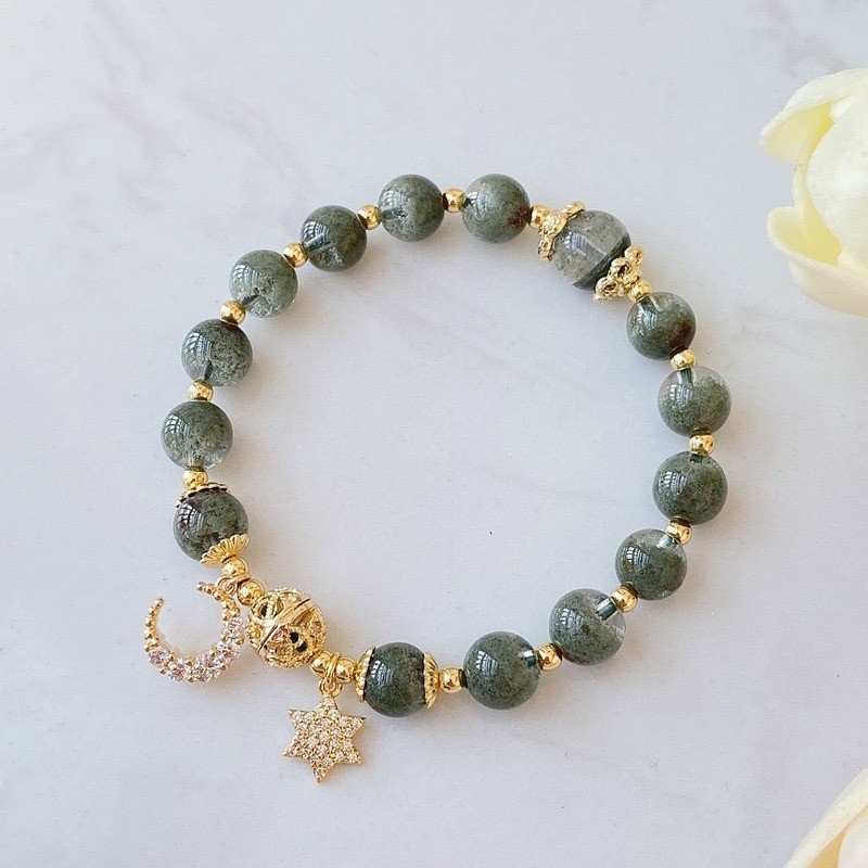 6.5mm Natural Green Phantom Quartz treasure bowl Handmade Bracelet