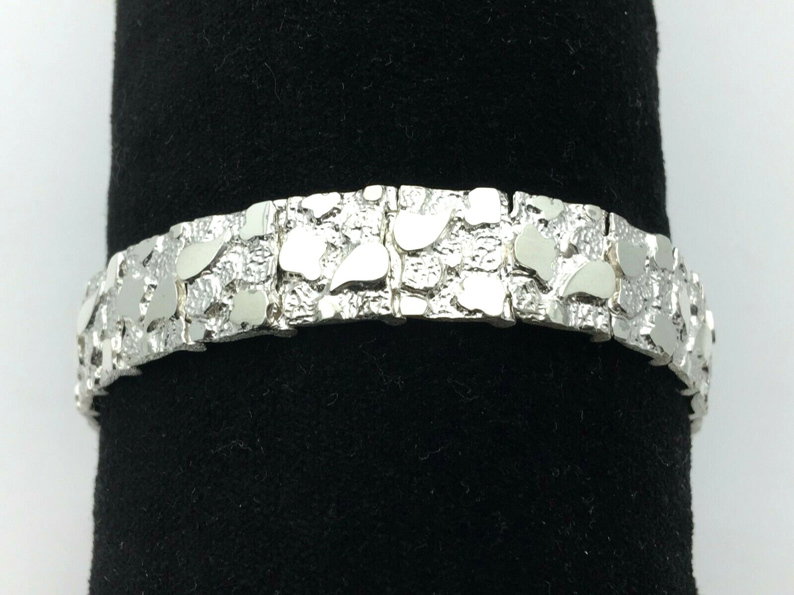 925 Sterling Silver Solid Nugget Bracelet Adjustable 8″ 12.5mm 28.5 grams