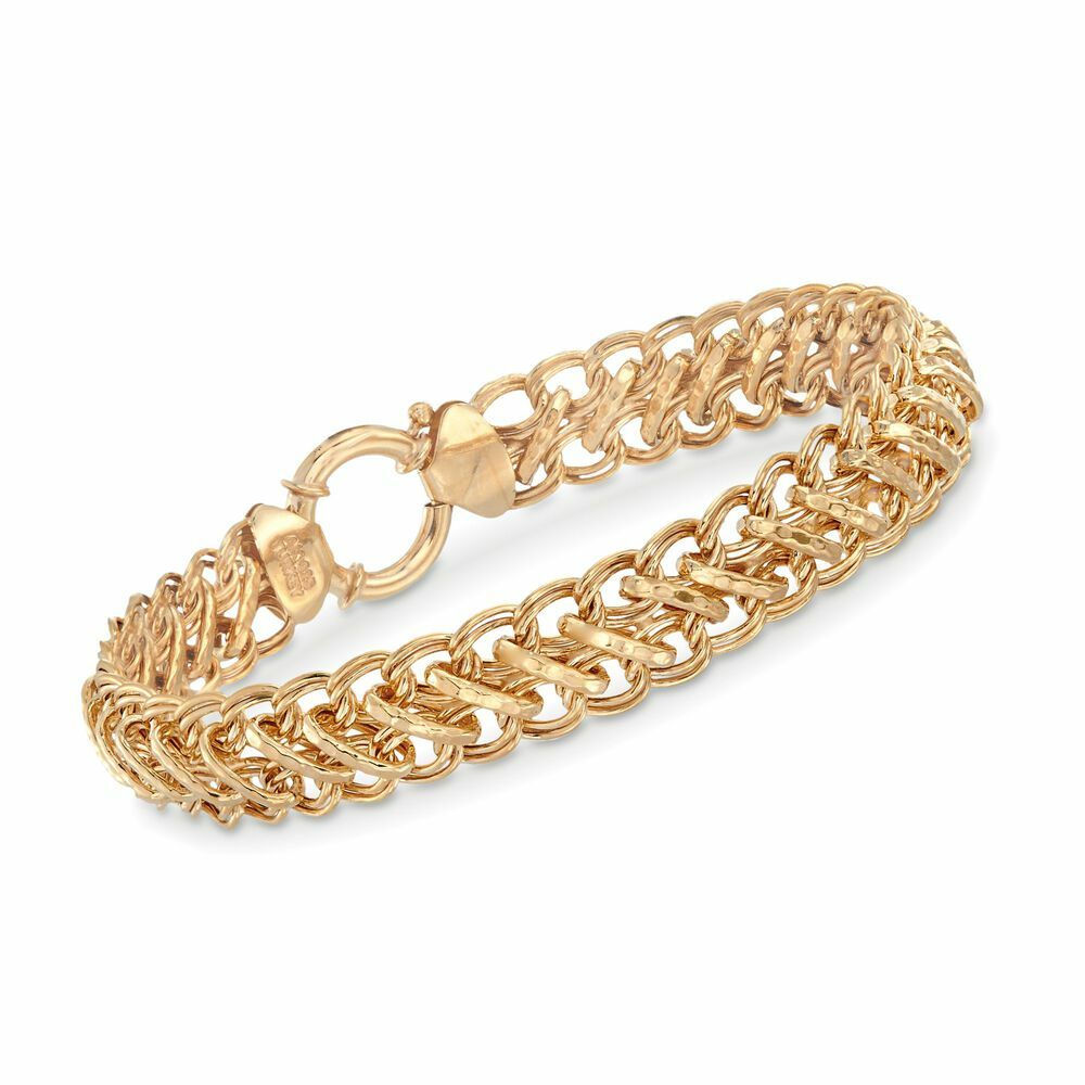 7″ Technibond Diamond Cut Double Row Oval Bracelet 14K Yellow Gold Plated Silver