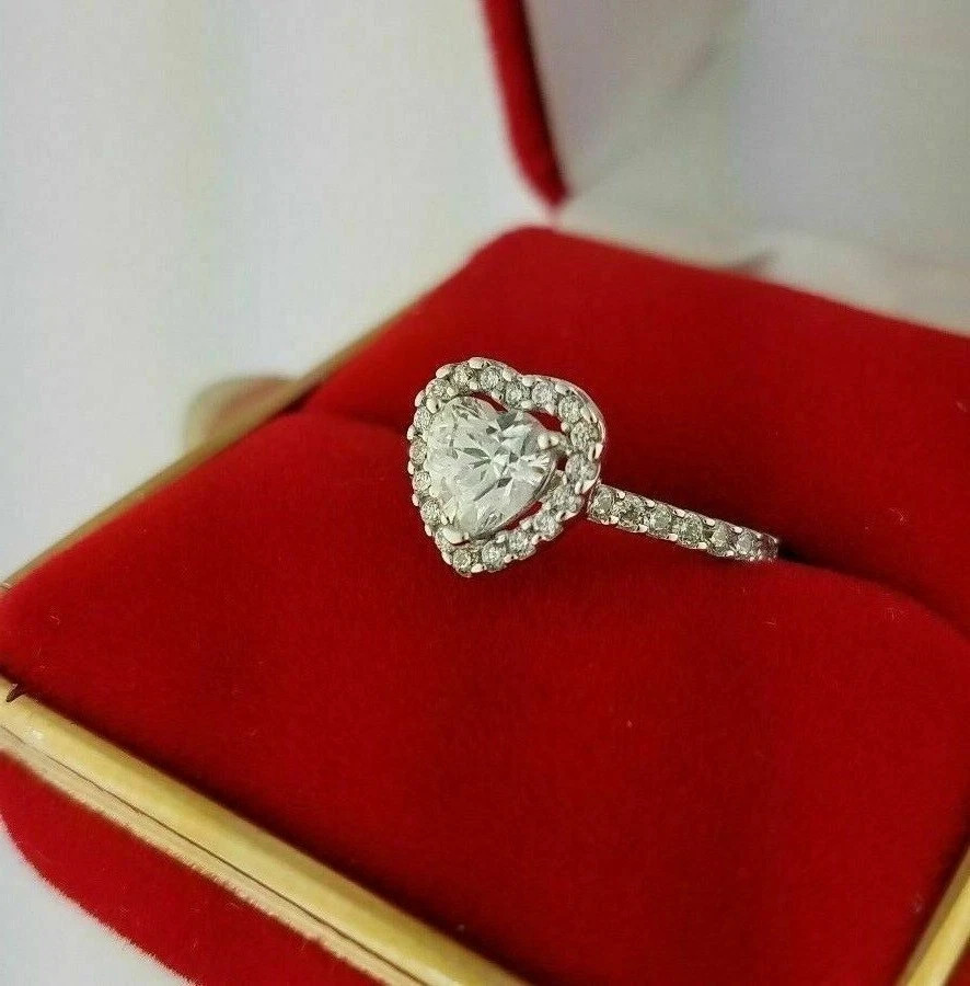2Ct Heart Cut Lab Created Moissanite Engagement Women Ring 14K White Gold Plated