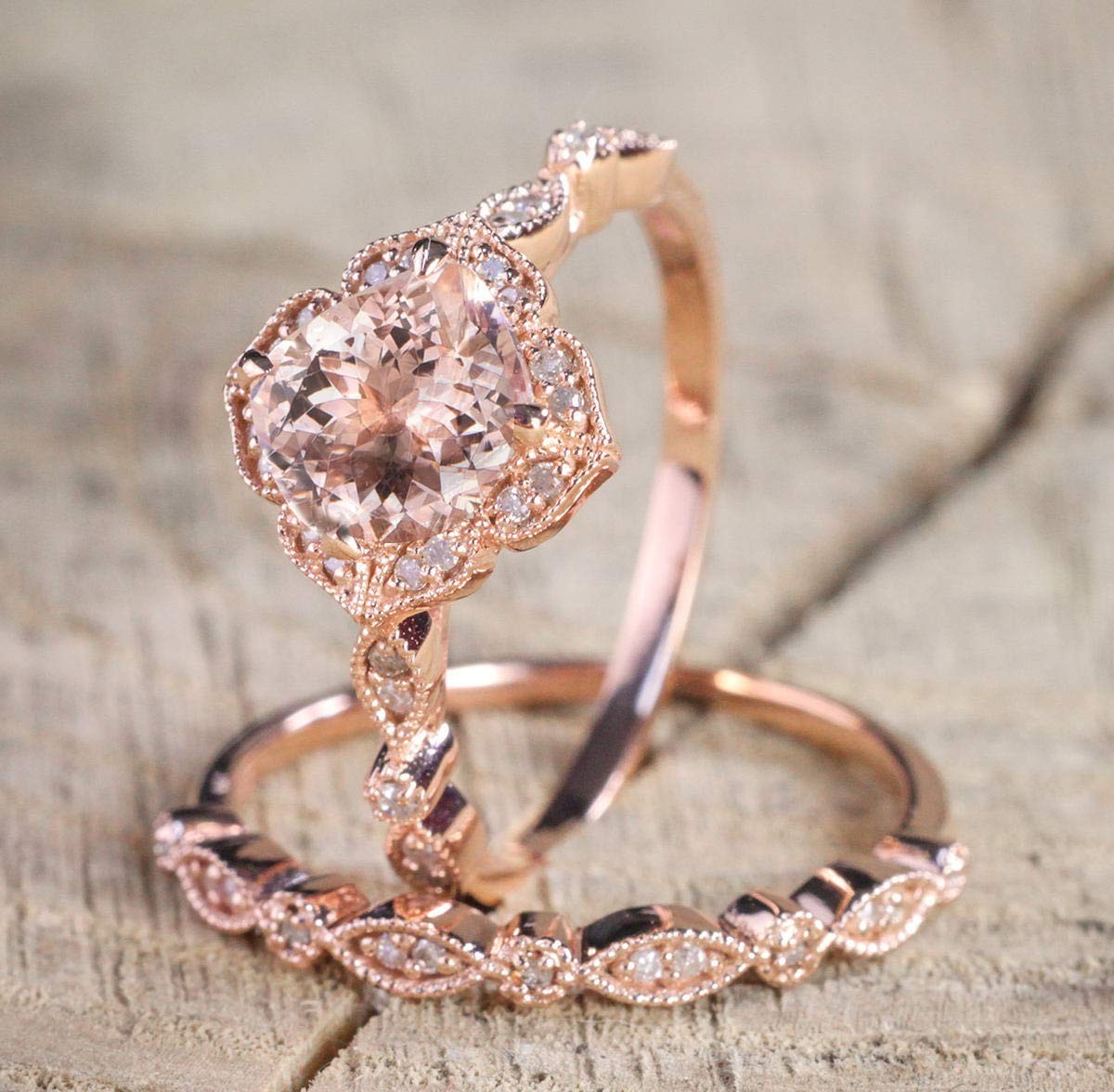 18k Rose Gold 2 Piece Ring Set Cubic Zirconia Bride Promise Rings Set Eternity
