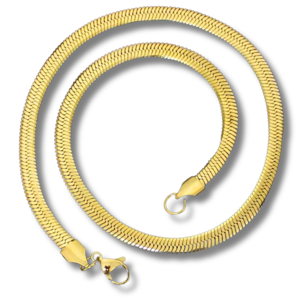 Gold Plated Stainless Steel 2.5mm-5mm Herringbone Chain Flat Necklace 16″-24″