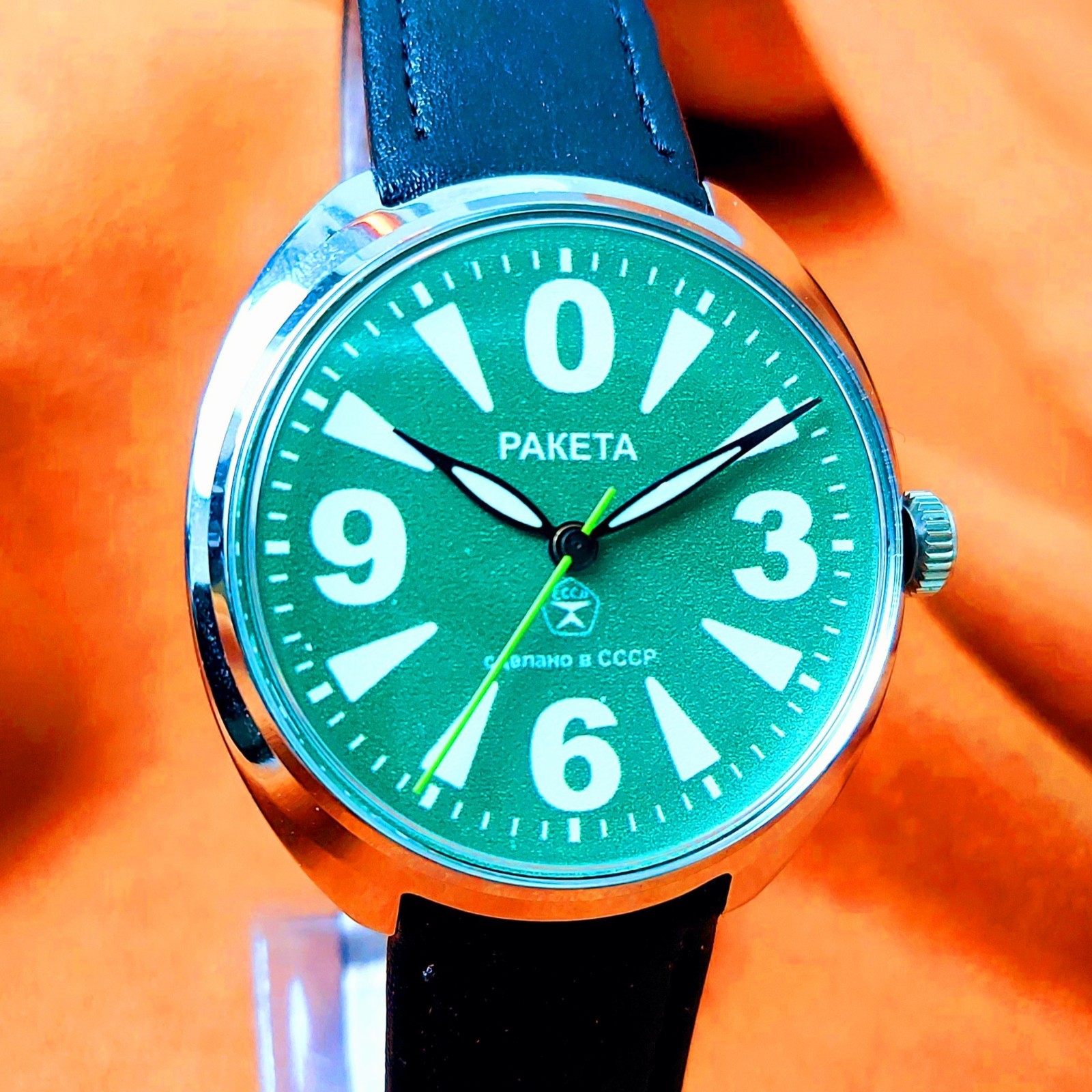 Raketa Soviet Mechanical Watch Raketa Big Zero Vintage Wristwatch Green Dial