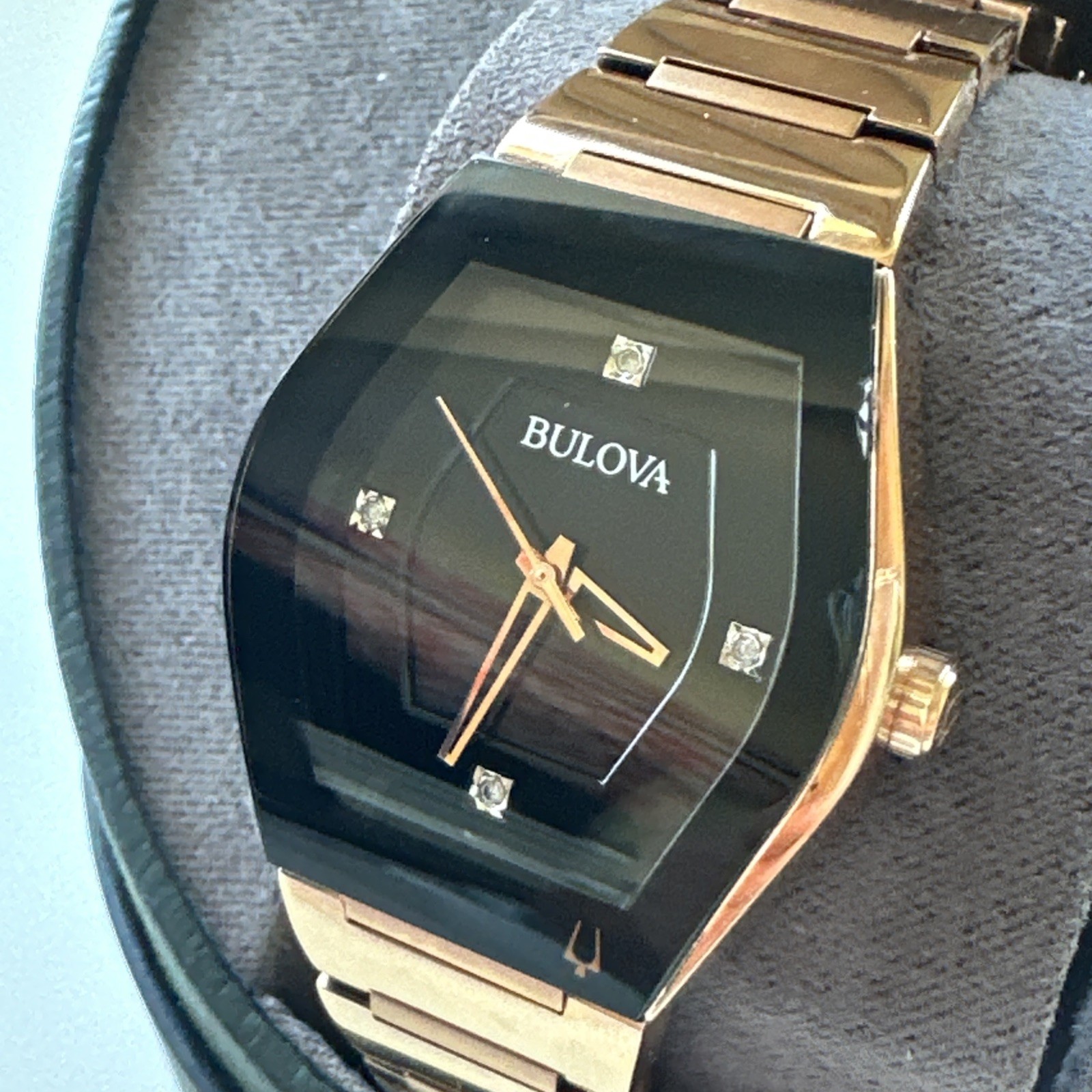Bulova Gemini Quartz Diamond Black Dial Ladies Watch 97P158 *Chipped Crystal*