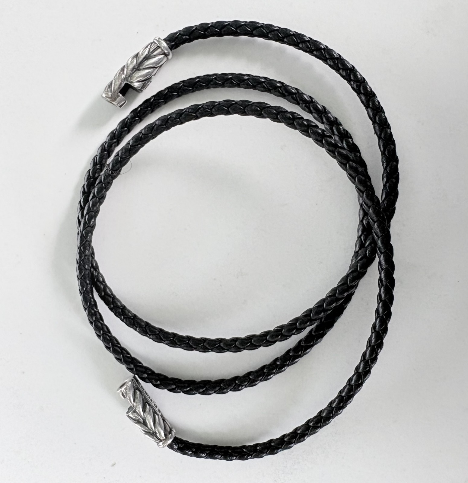 David Yurman Sterling Silver Chevron Triple Wrap Black Leather Bracelet Small