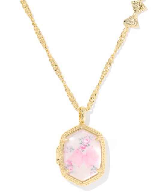 🌹Kendra Scott x LoveShackFancy Daphne Gold Locket Necklace Pink Mint Rosa Beaux