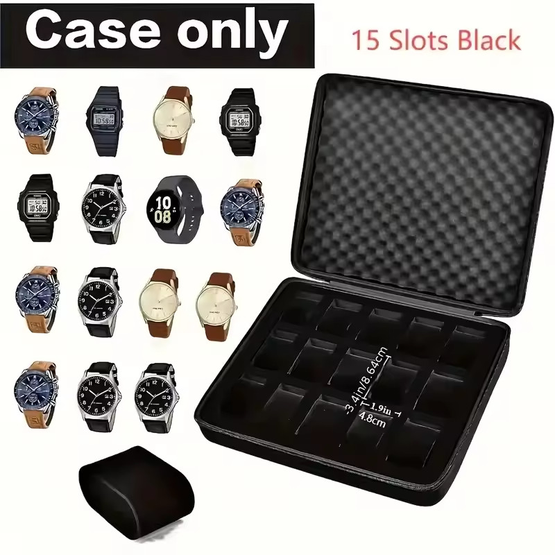 15 Slot Watch Storage Box Hard Shell Portable Jewelry Display Case Organizer