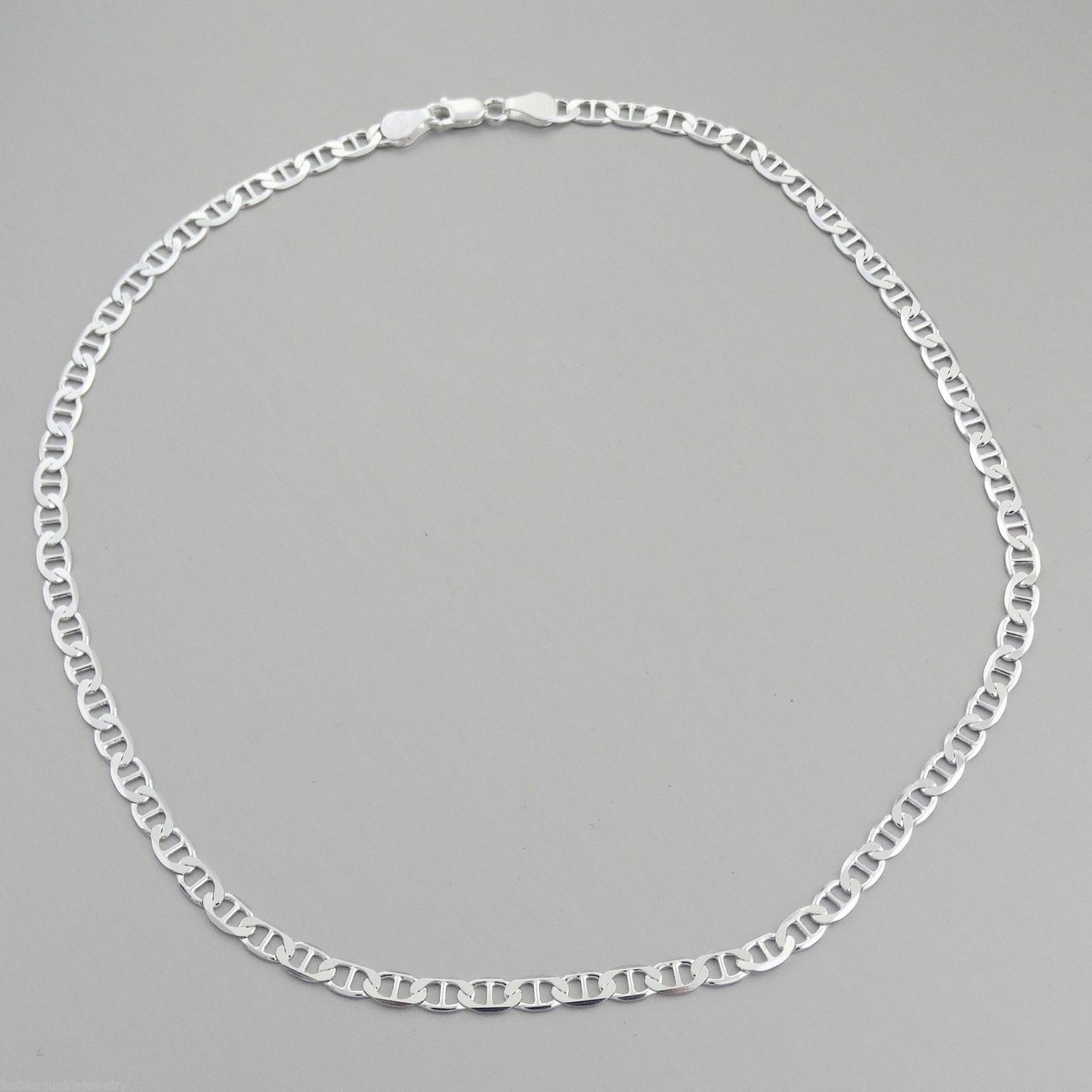 4.2mm Flat Marina Chain Necklace – 925 Sterling Silver-Mariner 16,18,20,22,24,30