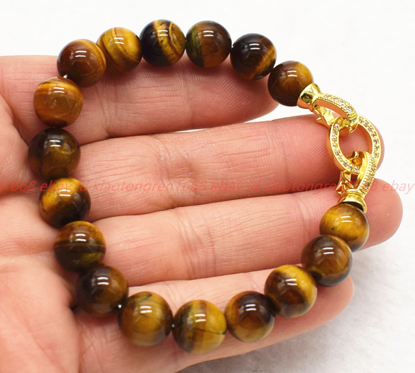 Natural Pretty 8/10/12mm Yellow Tiger’s Eye Gemstone Round Beads Bracelet 7-9in