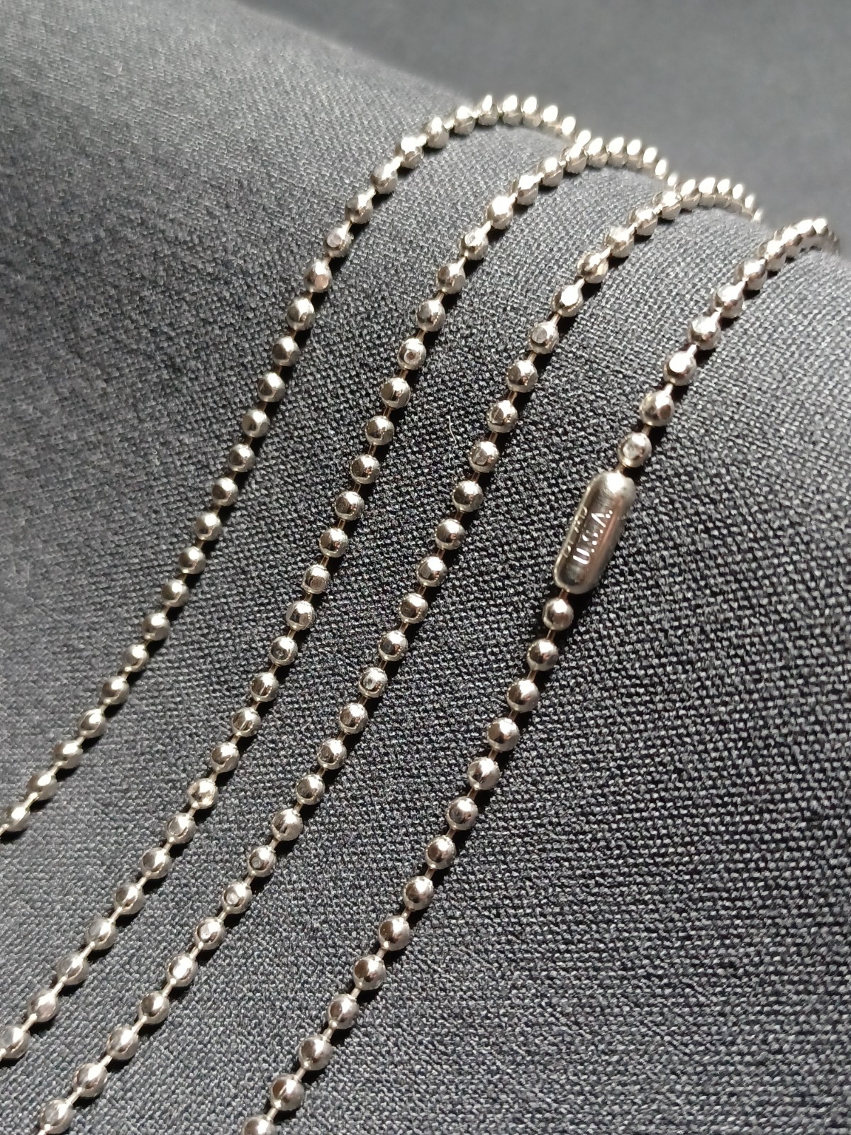 Silver NP Steel 2.4mm Flat Ball Bead Military Type Dog Tag Chain USA Necklace