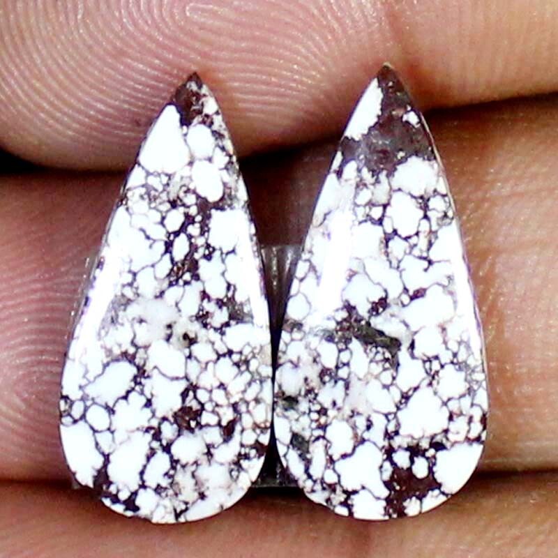 100%Natural Wild Horse Pair Cabochon PEAR Shape Loose Gemstone 17.65CT 11X24X3mm