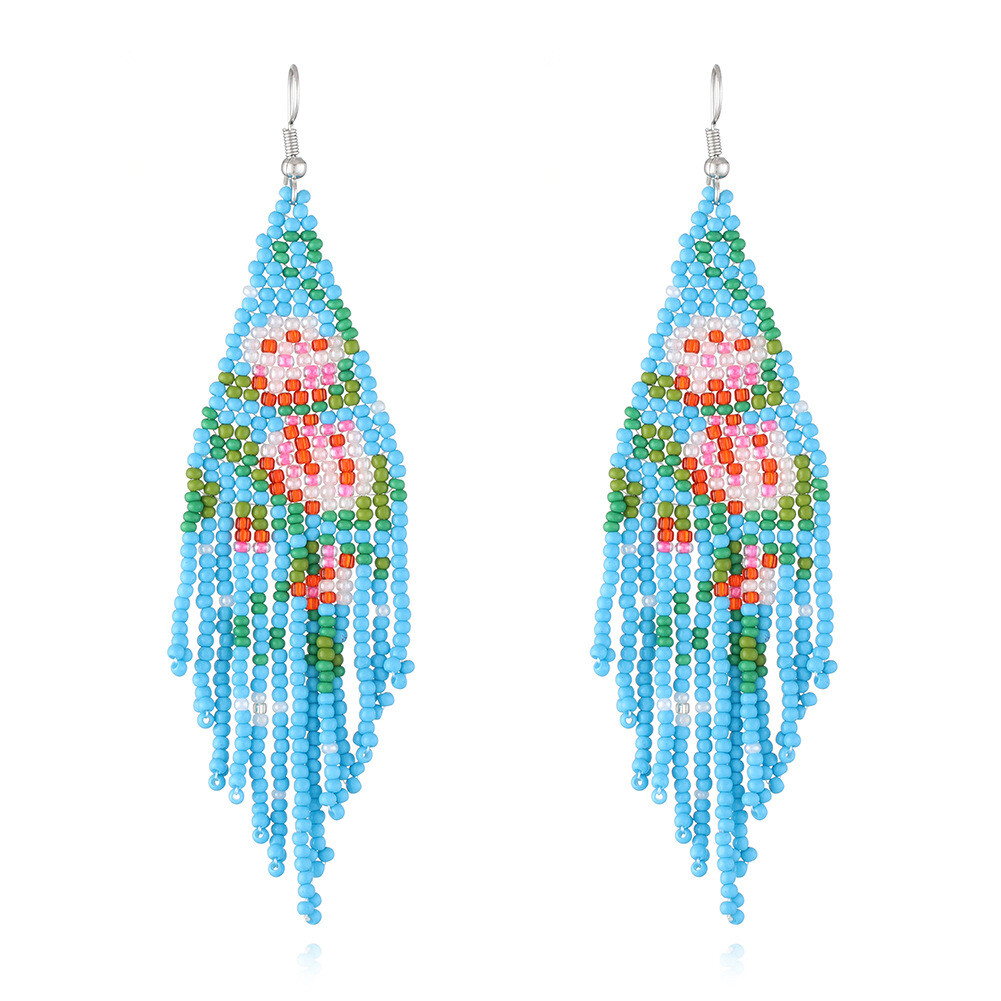 BOHO Seeds Beaded Earrings Flowers Fringe Tassel Bohemian Dangle Drop Handmade