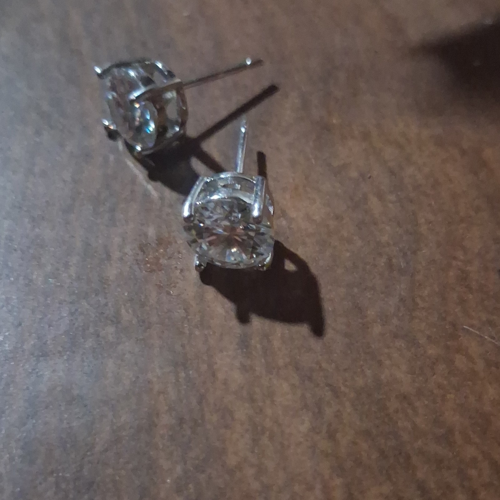 Clear Round Crystal Stud Earrings Silver Tone Metal Prong Set Butterfly Back