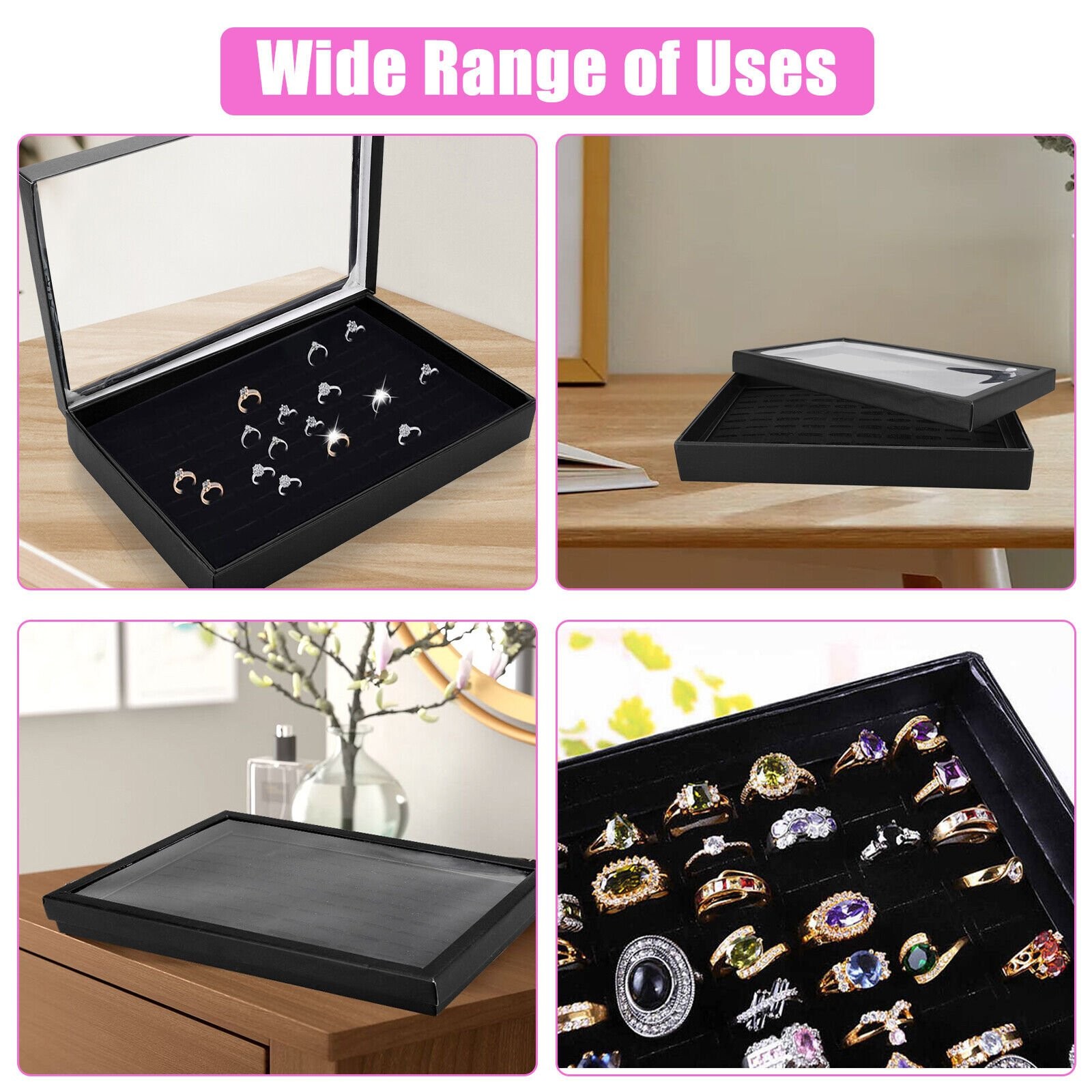 2× Jewelry Ring Display Organizer Tray Holder Earrings Storage Case 100 Slots US