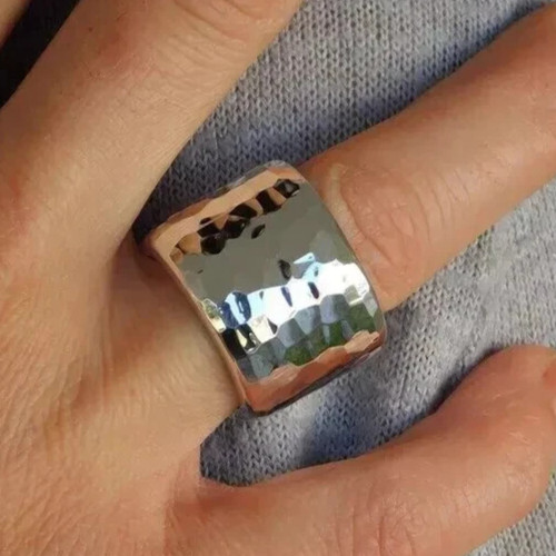 925 Sterling Silver, Solid Silver, Band Ring, Unisex, Hammer Wide Band Ring