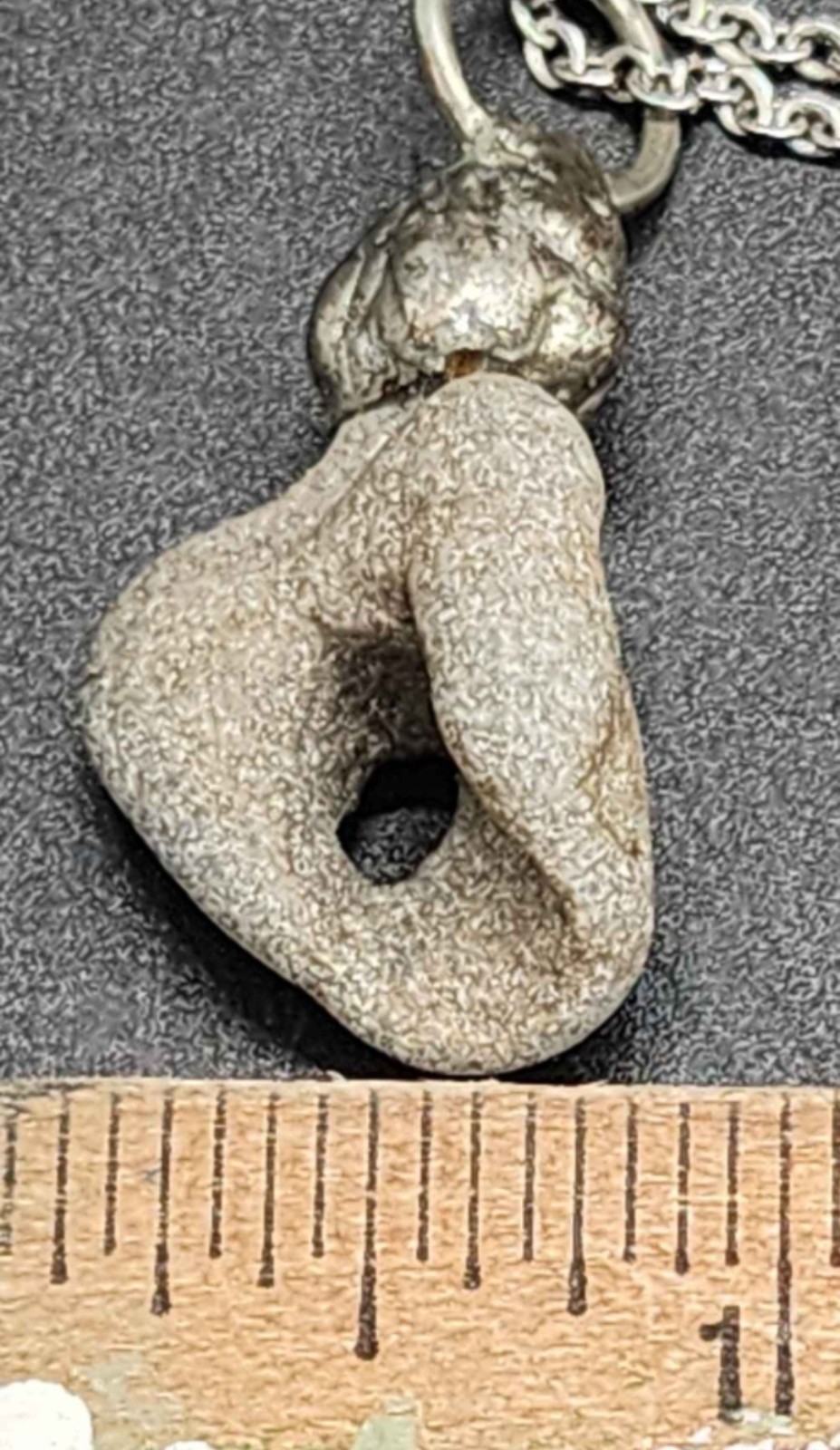 Handmade Natural Gray Hag Stone (Adder Stone) Amulet Pendant Cable Necklace